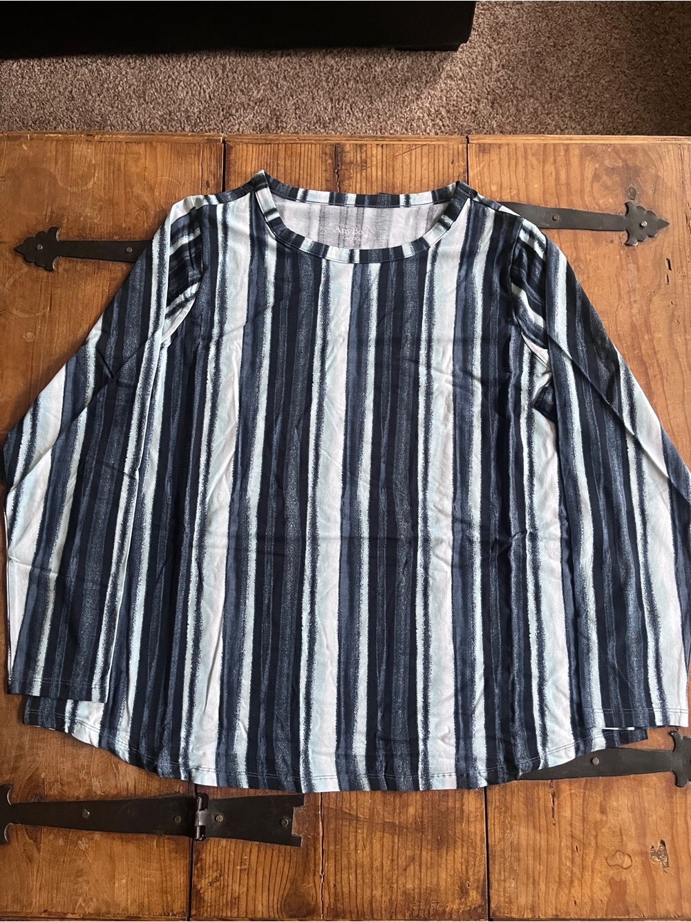 Striped‎ Long Sleeve Top - Navy and White